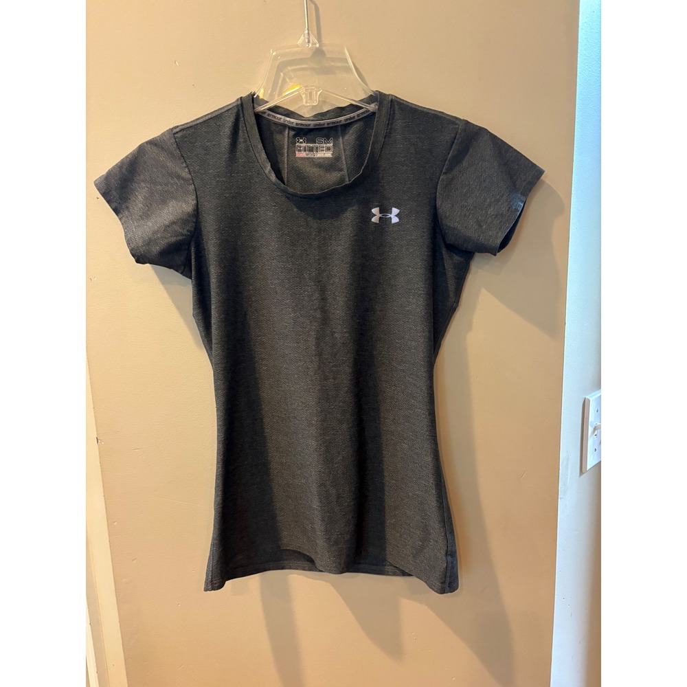 Under Armour HeatGear Fitted Short Sleeve Athletic Shirt Grey Heather Womens SM
